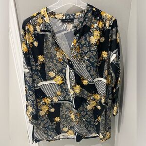 🔴 Black, Navy And Yellow Floral Blouse By Erin Blair